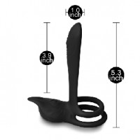 Couples Vibrator with Dual Penis Rings 10 Function Remote Control Silicone BLACK